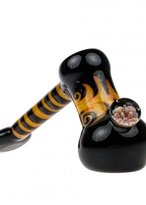 G-Spot Glass Hammer Bubbler Pipe – Yellow and Orange Reversals and Large Flower Marble
