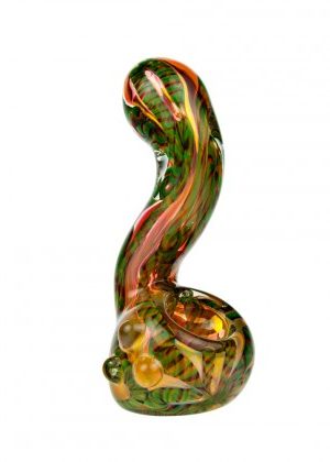 G-Spot Glass Stand-Up Sherlock Pipe – Fumed with Striped Color Rod and Clear Marbles
