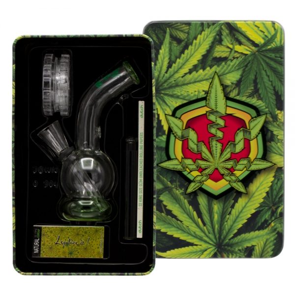 Amsterdam Greenline Double Bubble Base Glass Bong Gift Set | 4.5 Inch