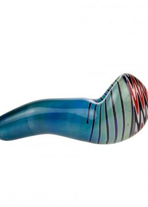 G-Spot Glass Spoon Pipe – Blue with Red, Black and White Hurricane Bowl