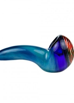 G-Spot Glass Spoon Pipe – Blue with Green, Orange and White Hurricane Bowl