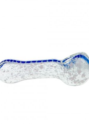 G-Spot Glass Spoon Pipe – White Frit with Blue Stripe