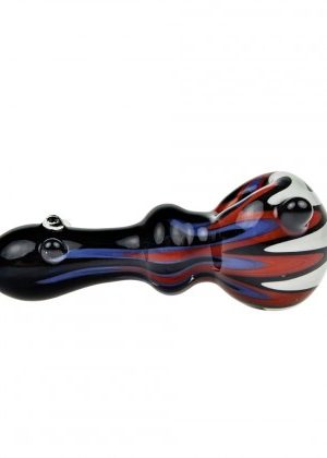 G-Spot Glass Spoon Pipe – Color Stripes on Black Glass with Clear Marbles