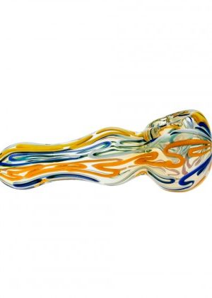 G-Spot Glass Spoon Pipe – Fumed with Blue and Yellow Zig-Zag Stripes