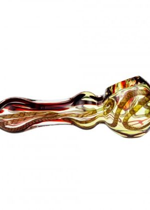 G-Spot Glass Spoon Pipe – Fumed with Red and Orange Zig-Zag Stripes