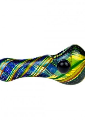 G-Spot Glass Spoon Pipe – Color Stripes and Blue Dichro on Clear Glass