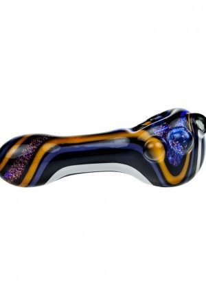 G-Spot Glass Spoon Pipe – Blue Glass with Dichro and Color Stripes