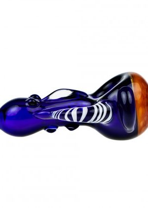 G-Spot Glass Spoon Pipe – Blue Glass with Honeycomb Bowl and Striped Appendage