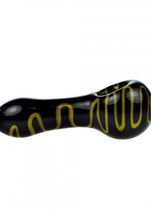 G-Spot Glass Spoon Pipe – Black Glass with Dark Yellow Zig-Zag Stripes