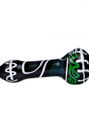 G-Spot Glass Spoon Pipe – Black Glass with Color Artwork and Dichro Stripe