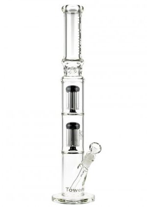 Blaze Glass Tower Straight Ice Bong with Double 8-arm Tree Perc | 7mm | Black