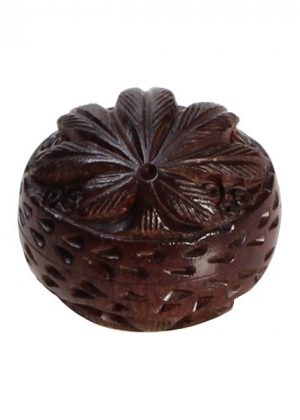 Rosewood Herb Grinder – Walnut-Shaped – Carved Pot Leaf – 2-part – 35mm wide
