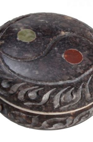Soapstone Herb Grinder – Carved Yin Yang Lid – 2-part