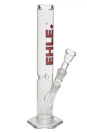 EHLE. Glass – Straight Cylinder Bong 500ml – Ice Notches – Red logo