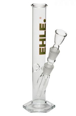 EHLE. Glass – Straight Cylinder Bong 250ml – Ice Notches – Green logo