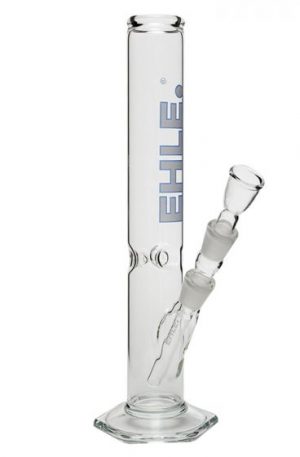 EHLE. Glass – Straight Cylinder Bong 500ml – Ice Notches – White logo
