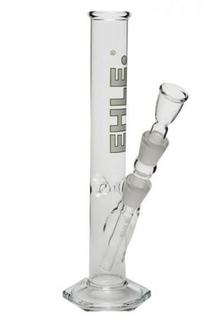 EHLE. Glass – Straight Cylinder Bong 250ml – Ice Notches – White logo