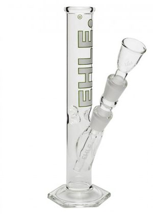 EHLE. Glass – Straight Cylinder Bong 100ml – Ice Notches – White logo
