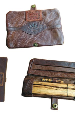 Original Kavatza Roll Pouch – Cannaboy – Brown Leather With Embossed Pot Leaf Belt – Small