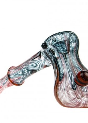 G-Spot Glass Hammer Bubbler Pipe – Clear with Red and Black Color Work