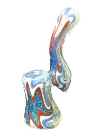 G-Spot Glass Stand-Up Sherlock Bubbler Pipe – Fumed with Dichro and Color Ribbon