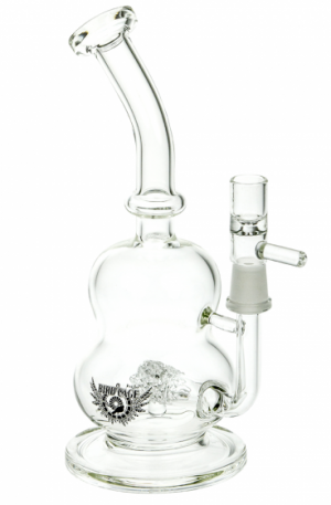 Black Leaf Double Bubble Bird Cage Glass Bong with Cage Percolator