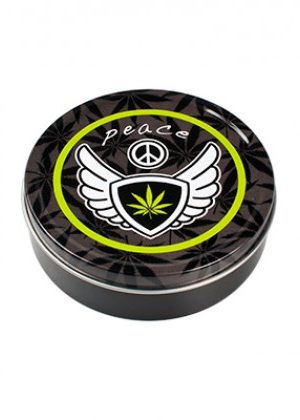 Round Metal Stash Tin Peace Winged Shield
