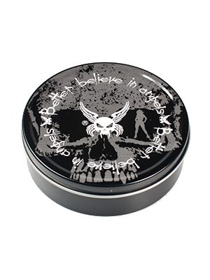 Round Metal Stash Tin – Better Believe in Angels – Winged Skull