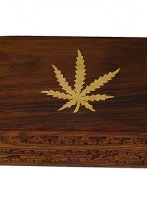Wood Box With Leaf Medium