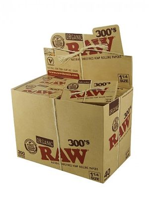 RAW Organic 300’s – Regular Size Slim Hemp Rolling Papers – Box of 40 Packs