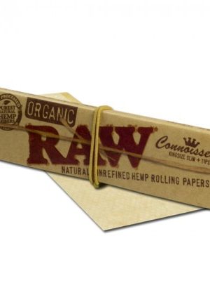 RAW Organic Connoisseur King Size Slim Hemp Rolling Papers with Filter Tips – Box of 24 Packs