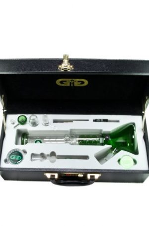 Grace Glass – Beaker Vapor Ice Bong with Spiral perc – Complete Set in Case – Green