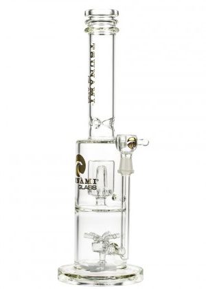 Tsunami Glass Straight Ice Bong with Cube Perc and Sprinkler Perc | Clear