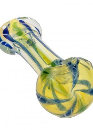 Glasscity Fumed Glass Spoon Pipe with Green Stripes & Blue Cane | 4 Inch – 50% OFF