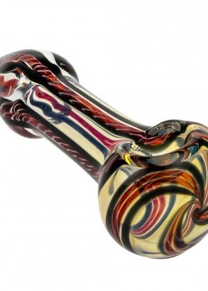 Glasscity Fumed Glass Spoon Pipe with Black Stripes & Red Cane | 4 Inch – 40% SALE Special