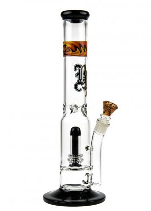 Black Leaf Black Dome Perc Glass Ice Bong with Worked Band and Bowl | Orange