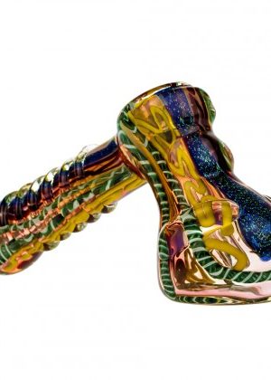 G-Spot Glass Hammer Bubbler Pipe – Fumed with Dichro and Color Stripes