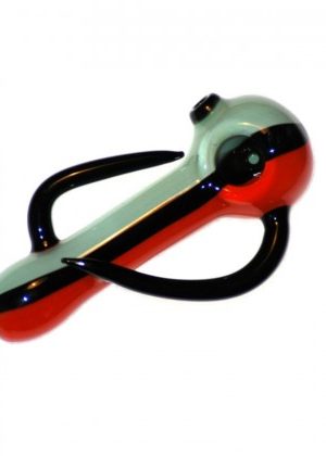 G-Spot Glass Spoon Pipe – Blue and Red Glass with Black Appendages