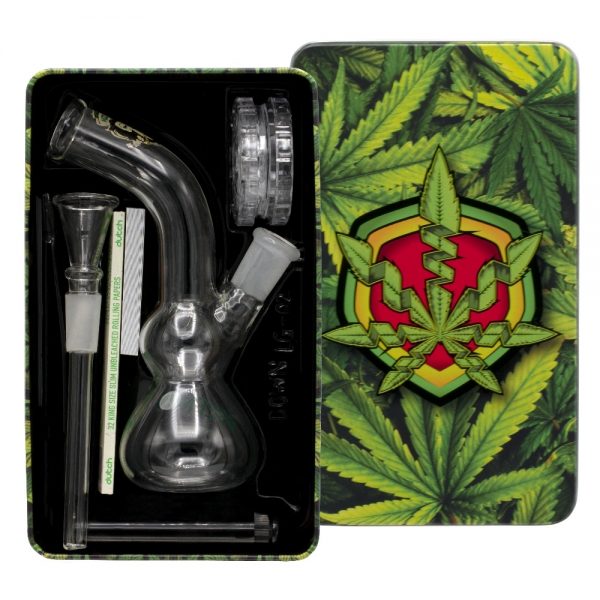 Amsterdam Greenline Double Bubble Base Glass Bong Gift Set | 6.3 Inch
