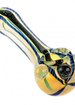 Glasscity Fumed Glass Spoon Pipe with Blue Canes and Dichroic Stripe