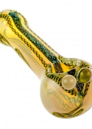 Glasscity Fumed Glass Spoon Pipe with Yellow Canes and Dichroic Stripe