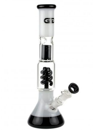 Grace Glass Beaker Ice Bong with Spiral Perc | Black & Milky White