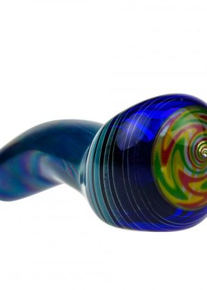 G-Spot Glass Spoon Pipe – Blue with Green, Orange and Yellow Hurricane Bowl