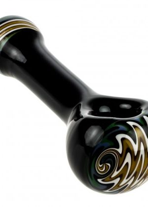 G-Spot Black Glass Spoon Pipe with Multicolored Reversals