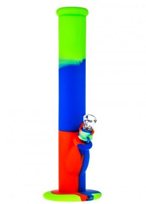 Straight Silicone Bong with Glass Herb Bowl | Green Blue and Red