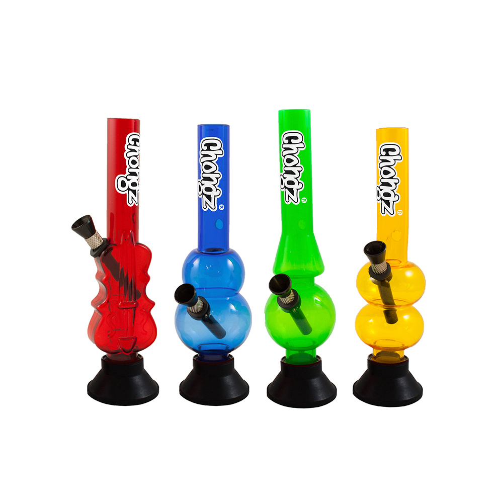 CHO25 Various Colours and Styles. Bong with Rubber Base 8 Inch Plastic Chongz Acrylic Mini Bong 